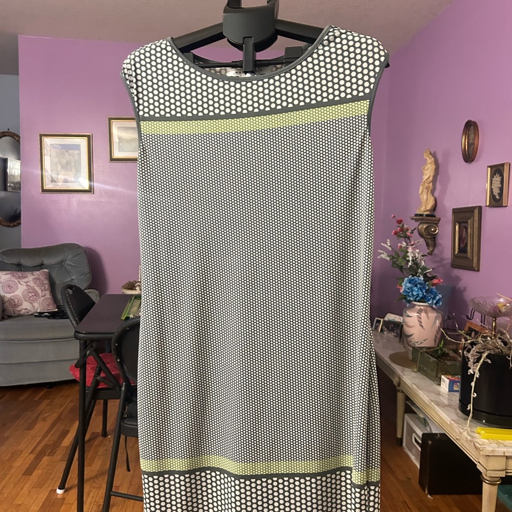 Chic Black and White Polka Dot Midi Dress with Yellow Accents